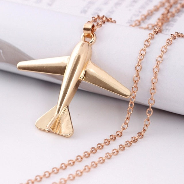 Silver Gold Plane Necklace Airplane