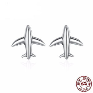 100% Sterling Silver Exquisite Mini Airplane Aircraft Stud Earrings