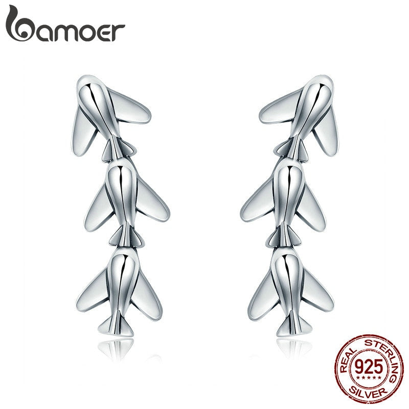 BAMOER  100% 925 Sterling Silver Stackable Plane Drop Earrings