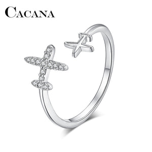 CACANA Silver Plated Rings Adjustable Airplane